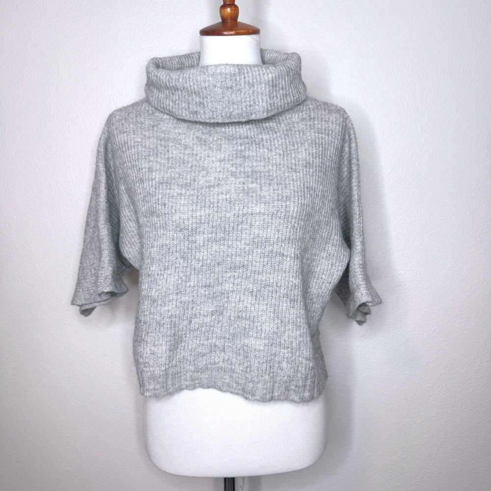 OSKA Cowl Neck Crop Alpaca Wool Blend Sweater MED 2 SS Gray Lagenlook Minimalist